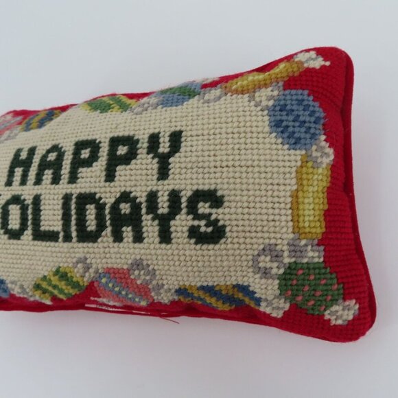 Lands End Happy Holidays Candy Sweets Needlepoint Rectangle Throw Pillow Wool - Picture 4 of 10